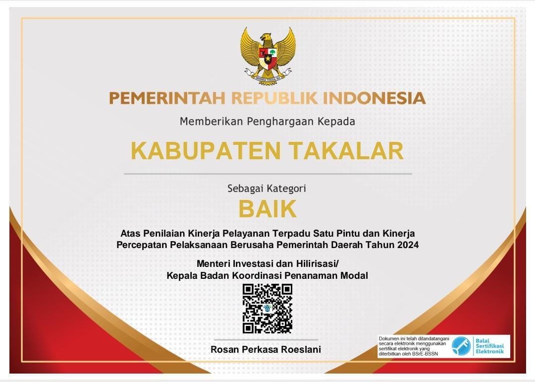 Piagam Penghargaan Kabupaten Takalar