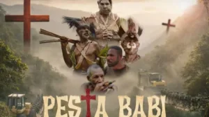 Kritik Sosial dan Ruang Demokrasi di Tengah Pembangunan Nasional Poster film dokumenter investigatif Pesta Babi yang menyoroti isu kolonialisme modern dan hak masyarakat adat di Papua.