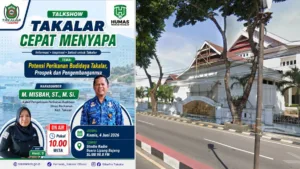 Pamflet resmi talkshow interaktif Takalar Cepat Menyapa yang menghadirkan narasumber M. Misbah dari Dinas Perikanan Takalar dan host Hesti S di Radio SLIBE FM